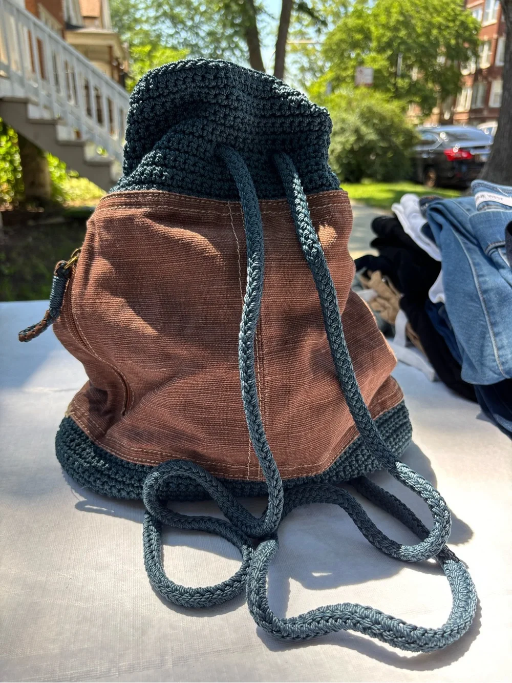 The Sak Teal Woven Drawstring BookBag